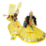 Yellow Net Glitter Sparkle Work Dress For Radha Krishna Ji