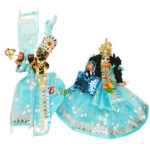 Skyblue Net Glitter Sparkle Work Dress For Radha Krishna Ji