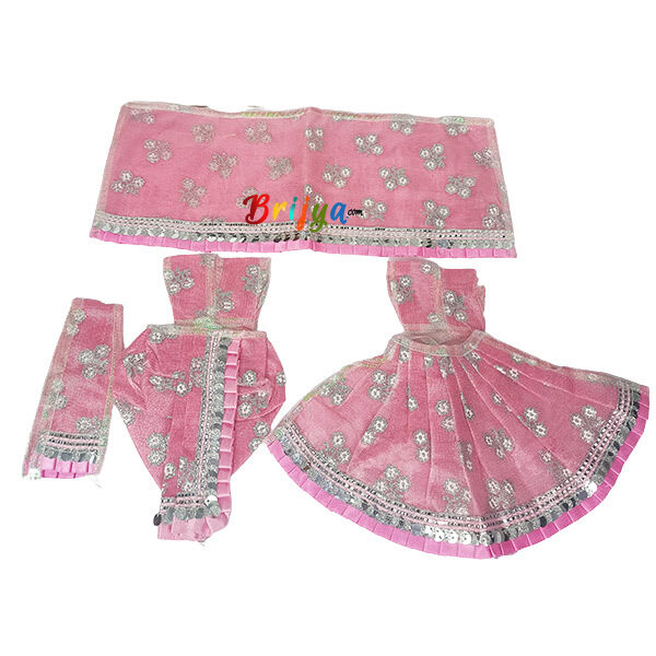 Pink Net Glitter Sparkle Work Dress For Radha Krishna Ji