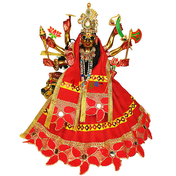 Red Resham Lace With Mirror Lehnga Patka For Durga Ji