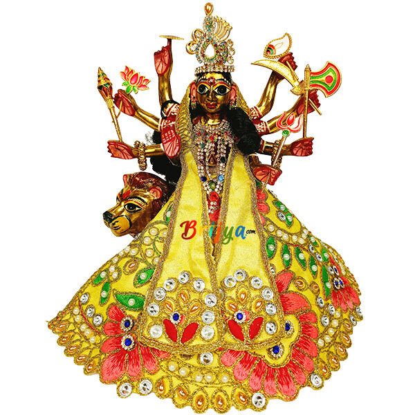 Elegant Heavy Pearl Stone Work Yellow Lehnga Patka For DurgaMaa