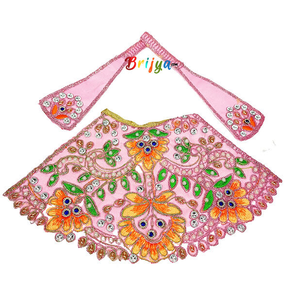 Elegant Heavy Pearl Stone Work Pink Lehnga Patka For DurgaMaa