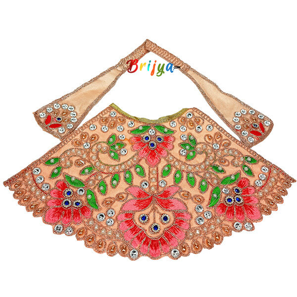 Elegant Heavy Pearl Stone Work Peach Lehnga Patka For DurgaMaa