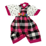 Magenta White Check Dungaree Suit For Laddu Gopal Ji