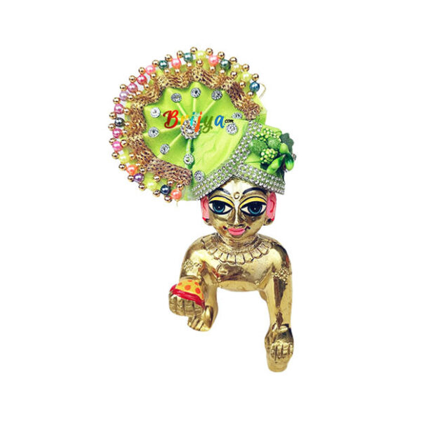 Heavy Multi Pearl Work Parrot Green Pagdi For Gopal Ji