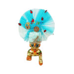 Skyblue Frill Fabric Carry Stone Work Pagdi For Gopala