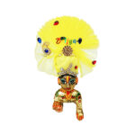 Yellow Frill Fabric Carry Stone Work Pagdi For Gopala
