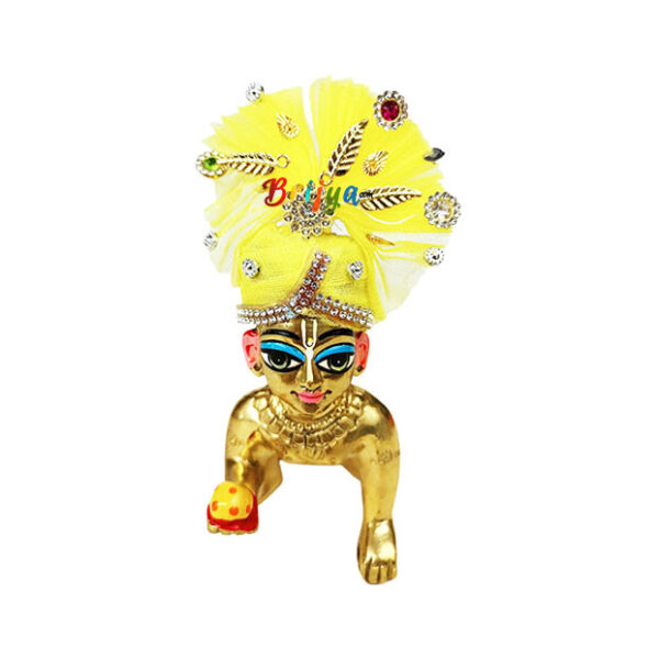 Yellow Frill Fabric Stone Work Pagdi For Ladoo Gopal Ji