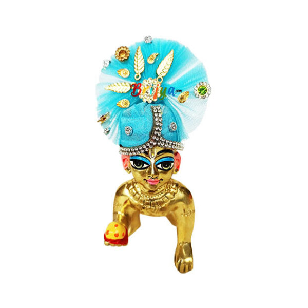 Skyblue Frill Fabric Stone Work Pagdi For Ladoo Gopal Ji