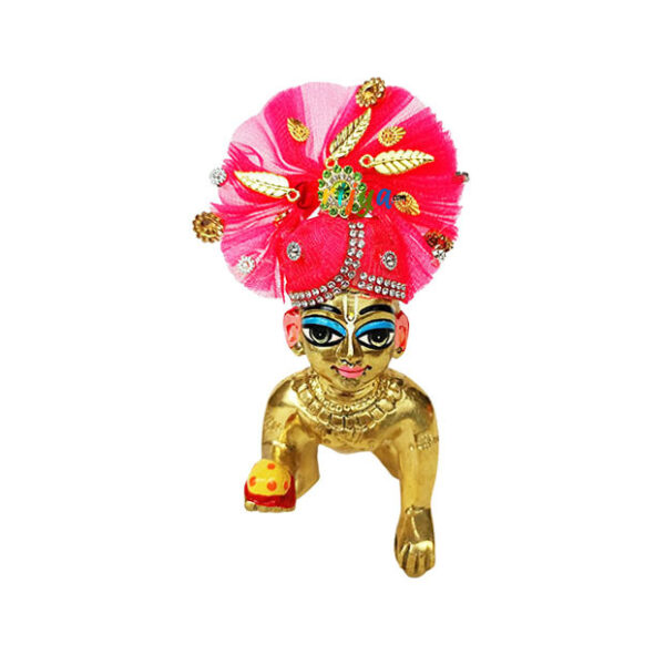 Red Frill Fabric Stone Work Pagdi For Ladoo Gopal Ji