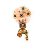 Peach Frill Fabric Golden Star Work Pagdi For Gopal Ji