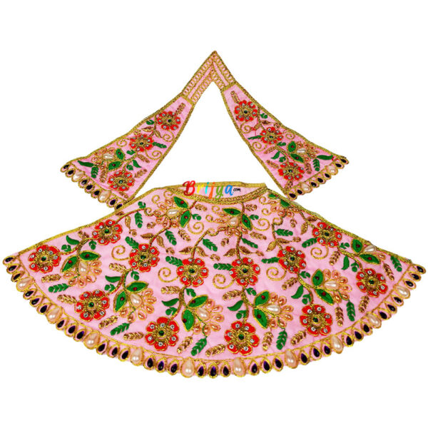 Pink Heavy Jari Pearl Work Durga Mata Lehnga Patka
