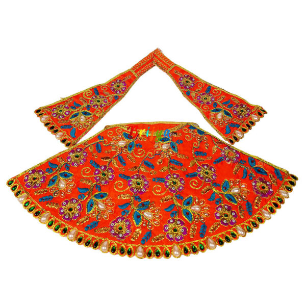 Orange Heavy Jari Pearl Work Durga Mata Lehnga Patka