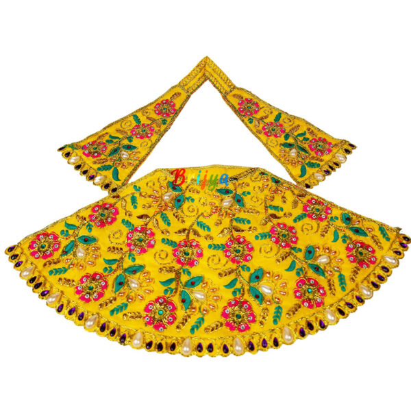 Yellow Heavy Jari Pearl Work Durga Mata Lehnga Patka