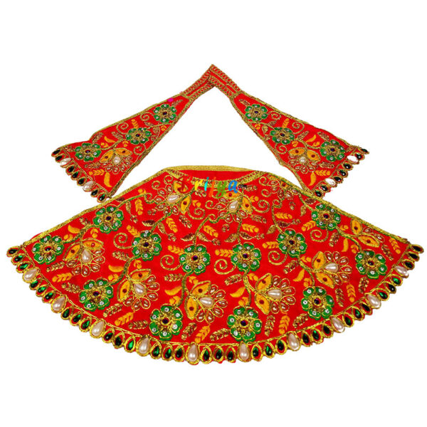 Red Heavy Jari Pearl Work Durga Mata Lehnga Patka