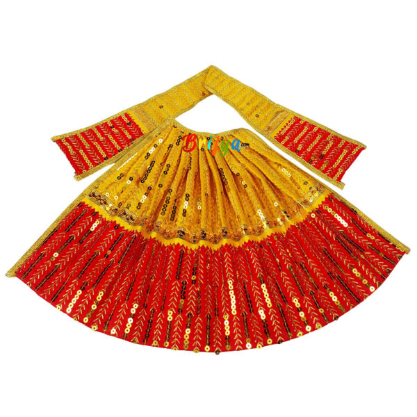 Yellow red thread sequence embroidery Durga Maa Langha Patka