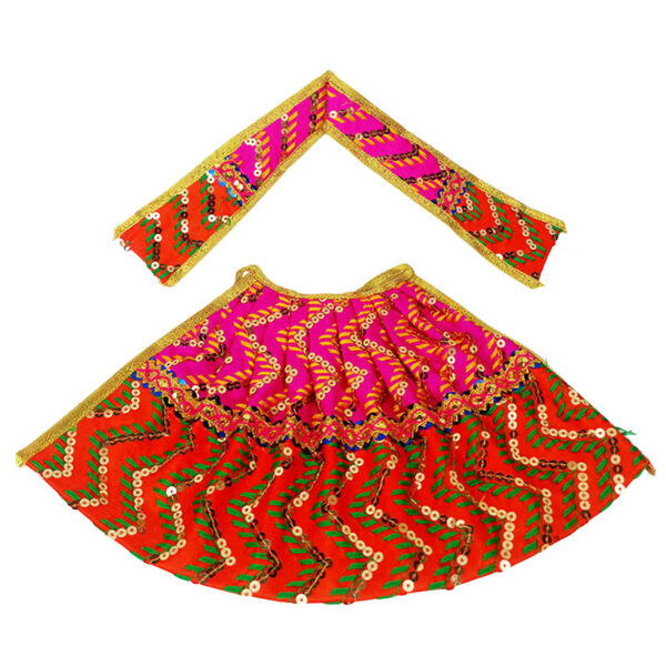 magenta orange thread sequence embroidery Durga Maa Langha Patka