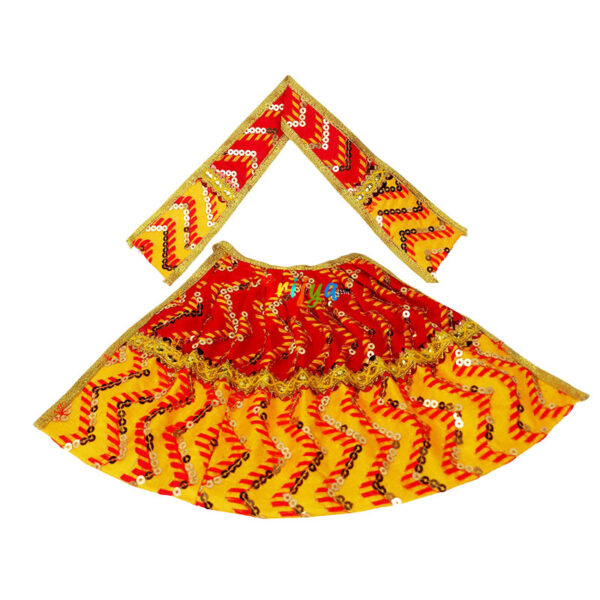 Red yellow thread sequence embroidery Durga Maa Langha Patka