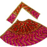 Orange pink thread sequence embroidery Durga Maa Langha Patka
