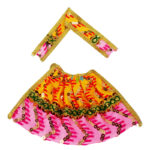 Yellow pink thread sequence embroidery Durga Maa Langha Patka