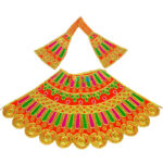 Orange silk fabric full embroidery Durga maa Langha Patka