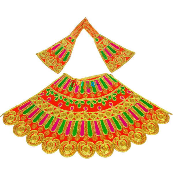 Orange silk fabric full embroidery Durga maa Langha Patka