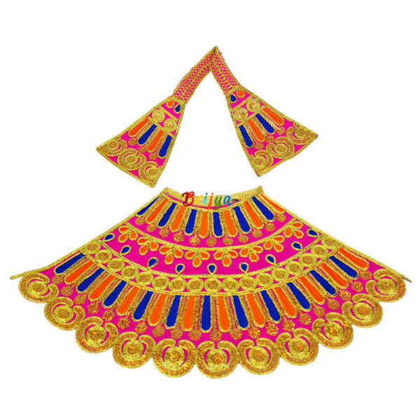 Magenta silk fabric full embroidery Durga maa Langha Patka