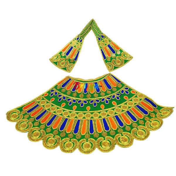 Green silk fabric full embroidery Durga maa Langha Patka