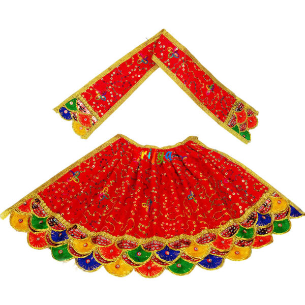 Red heavy lace sequence embroidery Maa Durga Langha Patka