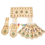 Heavy Embroidery Mirror Work Peach Radha Krishna Poshak - Image 2