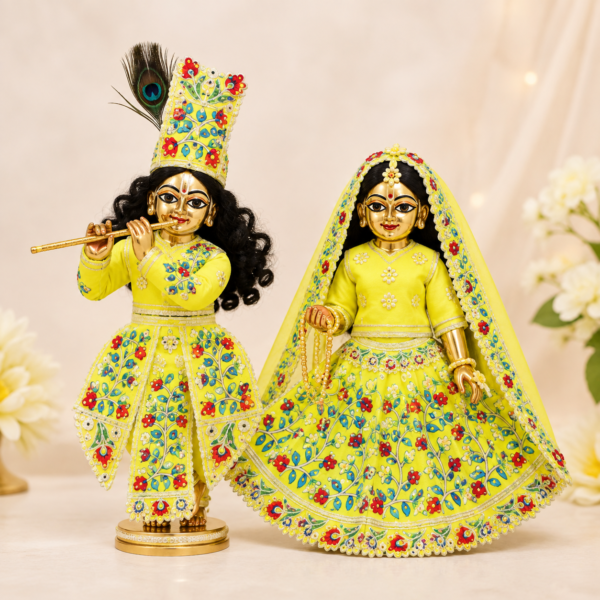 Yellow Yugal Jodi Poshak for Radha Krishna 9 inch idol set