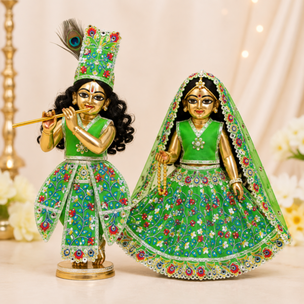 Green Yugal Jodi Poshak for Radha Krishna 9 inch idol set