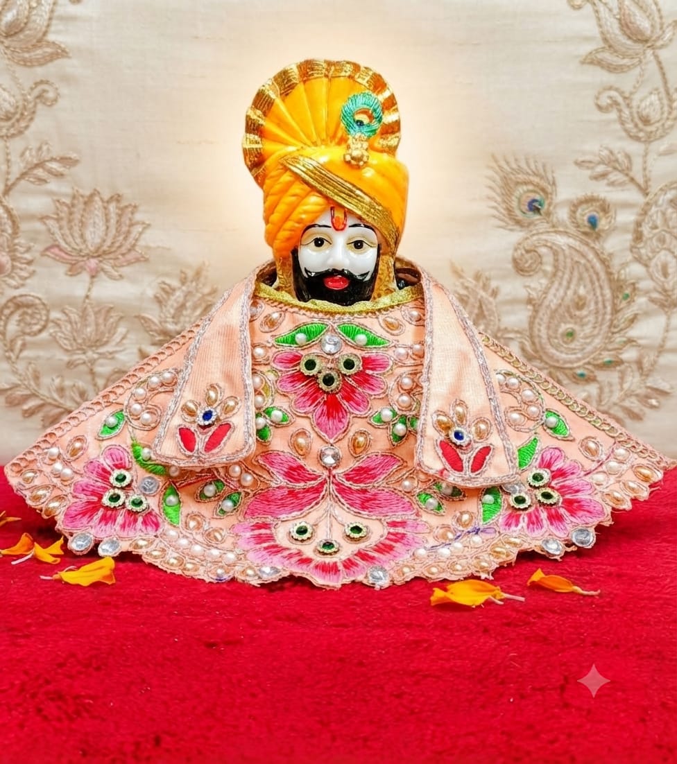Heavy Pearl Stone Work Peach vastra For khattu shyam baba Heavy Pearl Stone Work Peach vastra For khattu shyam baba